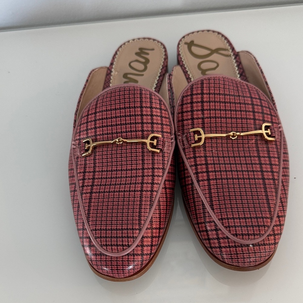 Sam Edelman Linnie Pink Plaid Slip on Loafers Size 8 , like New worn once